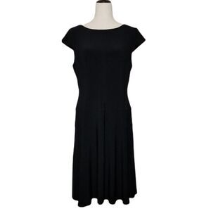 Anne Klein Black Boatneck Cap Sleeve Full-Skirt Midi Dress Size 12